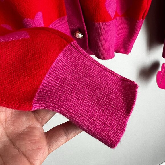 Nanette Lepore Womens Button Front Crop V-Neck Cardigan XTRA-SMALL Heart Pink - Picture 6 of 10